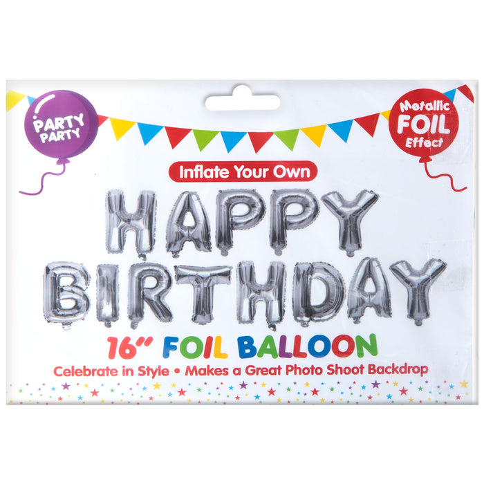 Silver Foil Happy Birthday Balloon Letters 16" Metallic Party Decoration Kit