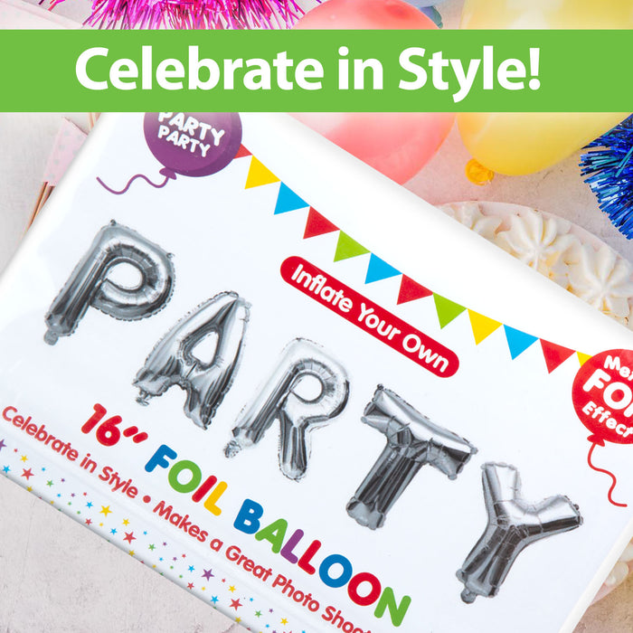 Silver Foil Party Balloon Letters 16" Metallic Party Decoration Kit