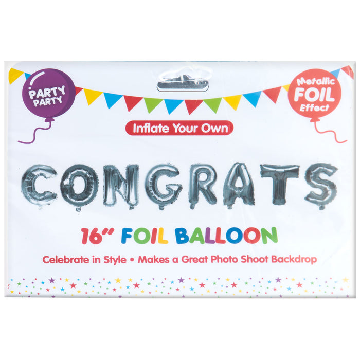 Silver Foil Congrats Balloon Letters 16" Metallic Party Decoration Kit