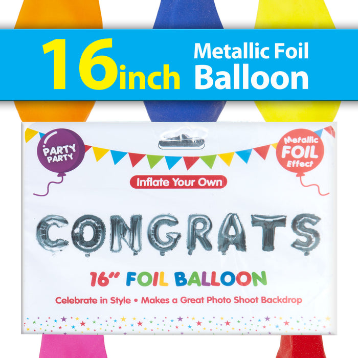 Silver Foil Congrats Balloon Letters 16" Metallic Party Decoration Kit