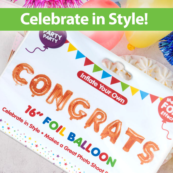 Rose Gold Foil Congrats Balloons 16" Metallic Party Decoration Kit