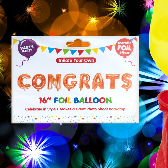 Rose Gold Foil Congrats Balloon Letters 16" Metallic Party Decoration Kit