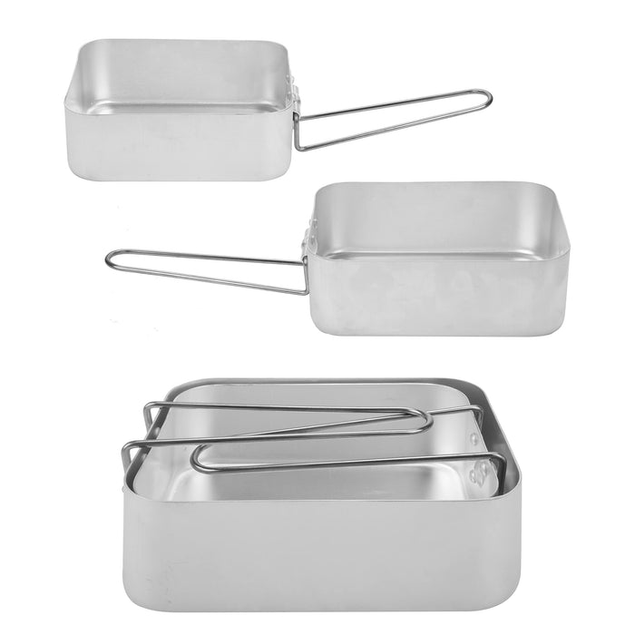 Aluminium Mess Tins, Camping Cookware 2Pcs, Silver, 1.6 & 1.1 litre