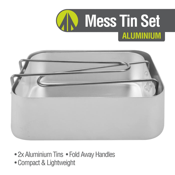 Aluminium Mess Tins, Camping Cookware 2Pcs, Silver, 1.6 & 1.1 litre