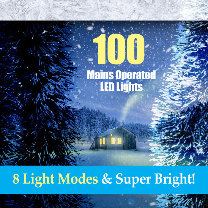 Multi Function 100 LED Lights (Mains Operated) in Warm White, Christmas Lights