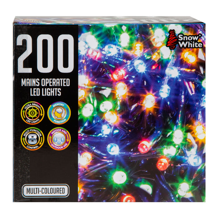 Multi Function 200 LED Lights (Mains Operated) in Multicolour, Christmas Lights