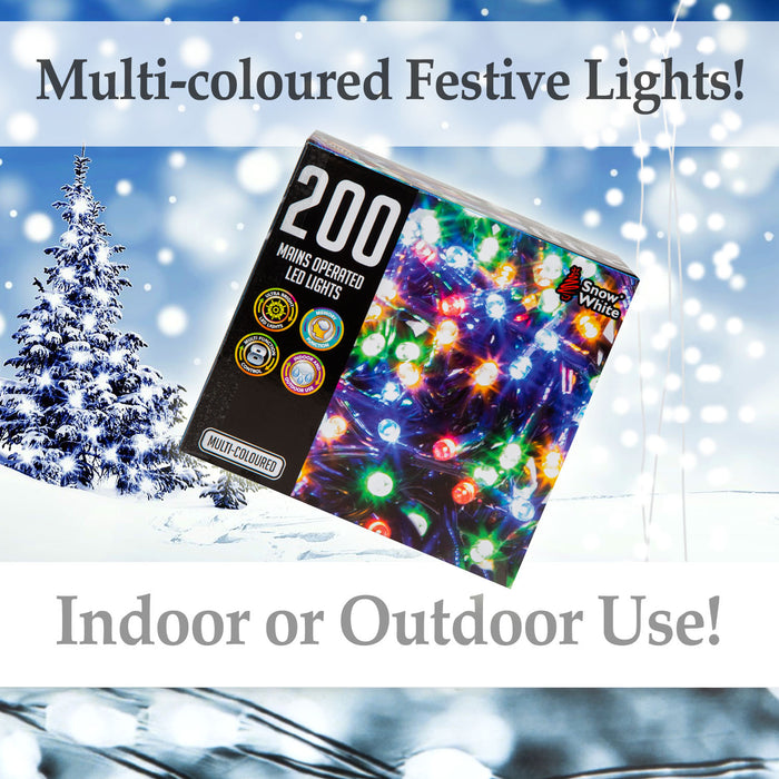 Multi Function 200 LED Lights (Mains Operated) in Multicolour, Christmas Lights