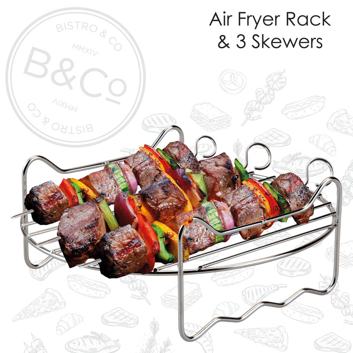 Air Fryer Rack With 3 Skewers - 19. 5cm x 19. 5cm x 5cm - Silver