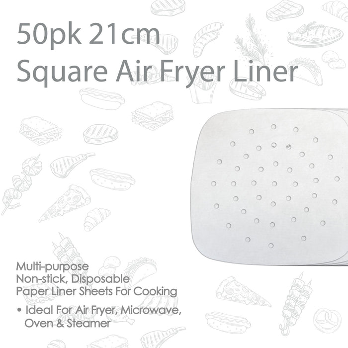 Air Fryer Square liner Paper Non Stick, Disposable Paper Liner Pack of 50 21cm