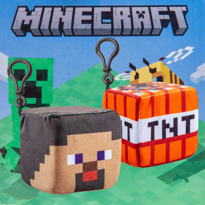 Minecraft Soft Toy Clip On Steve Creeper TNT and Land Blocks Bag Clip Pack of 4