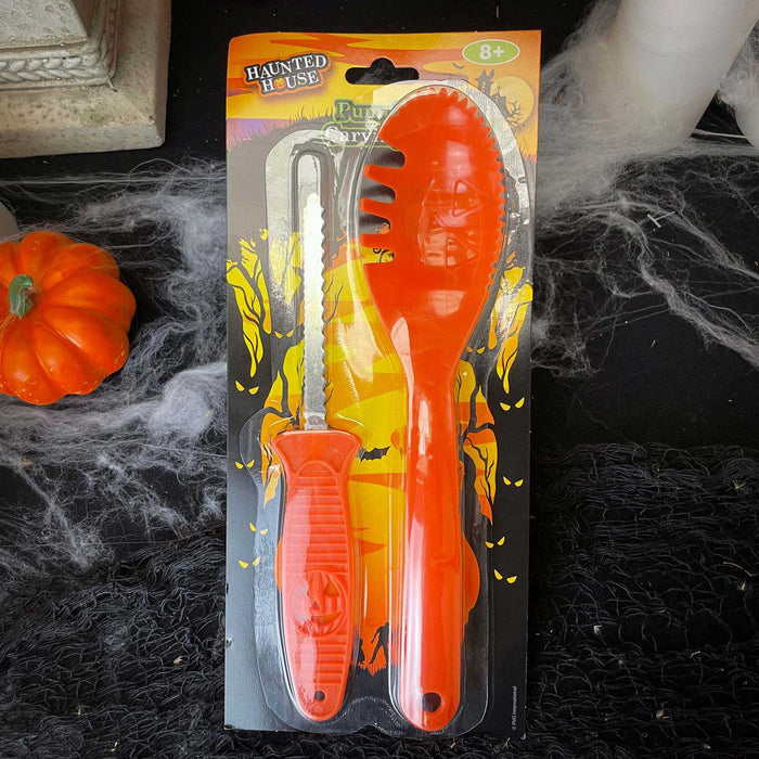 Halloween Pumpkin Carving Set 2 Pieces Carving Tools for Halloween Orange