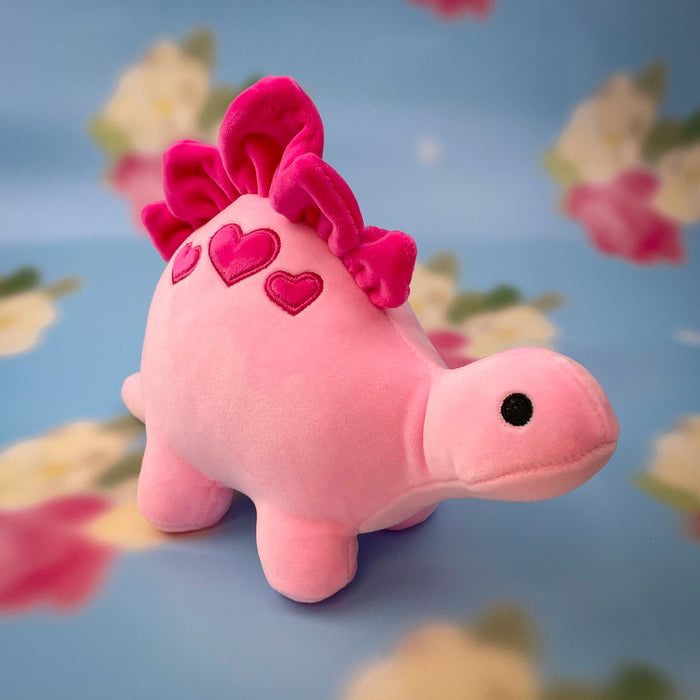 Valentines Soft Toy Dinosaur Pink Stegosaurus with Love Hearts 23cm