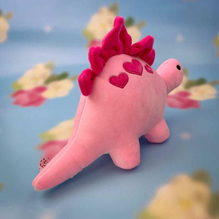 Valentines Soft Toy Dinosaur Pink Stegosaurus with Love Hearts Pink Stegosaurus 23cm