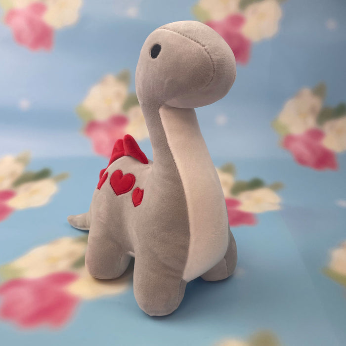 Valentines Soft Toy Dinosaur Grey Diplodocus with Love Hearts Grey Diplodocus 23cm