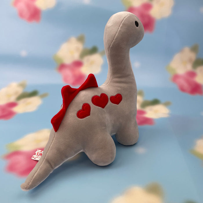 Valentines Soft Toy Dinosaur Grey Diplodocus with Love Hearts Grey Diplodocus 23cm