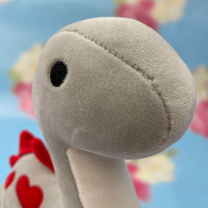 Valentines Soft Toy Dinosaur Grey Diplodocus with Love Hearts Grey Diplodocus 23cm