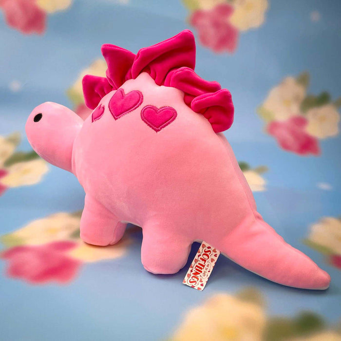Valentines Soft Toy Dinosaur Pink Stegosaurus with Love Hearts 30cm