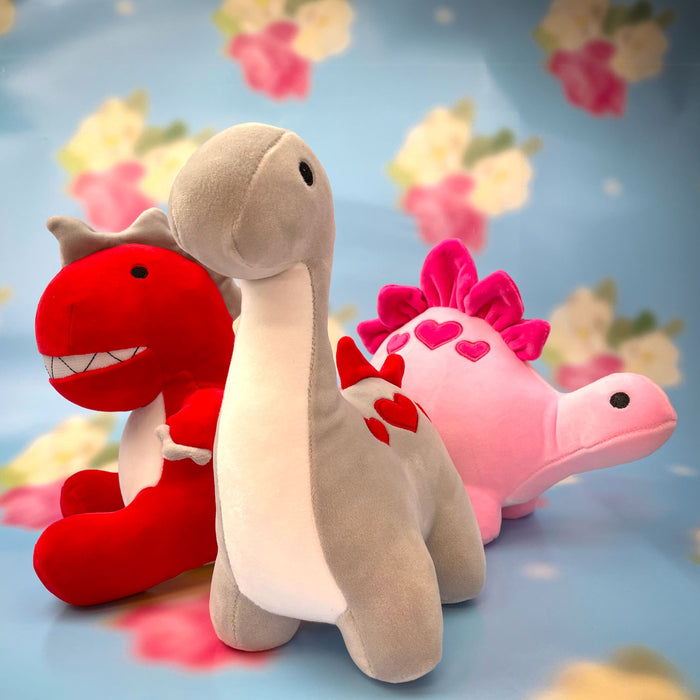 Valentines Soft Toy Dinosaur Grey Diplodocus with Love Hearts Grey Diplodocus 30cm