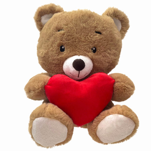 Valentines Soft Toy Bear Holding Love Heart-Fluffy Brown Bear