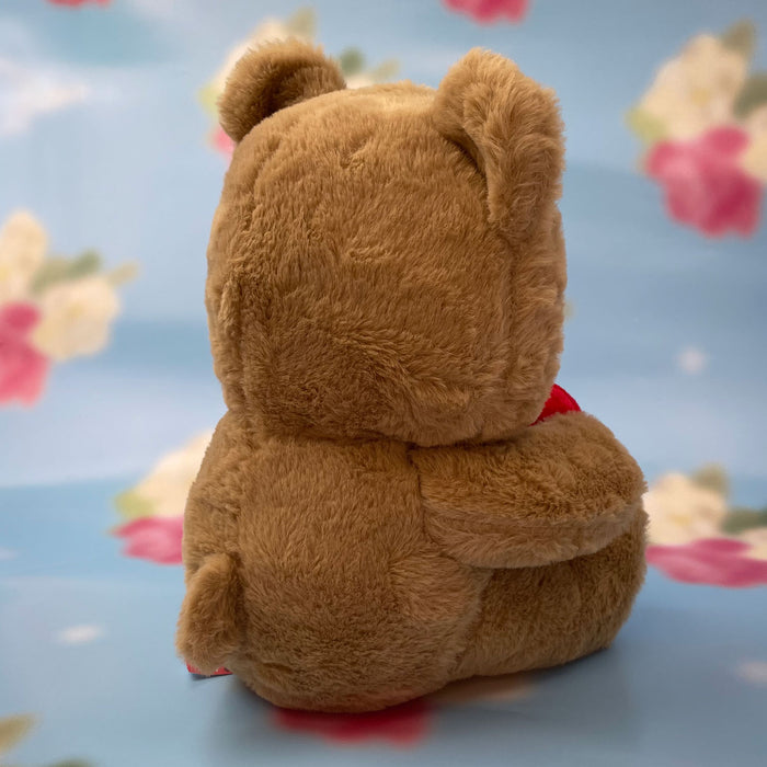 Valentines Soft Toy Bear Holding Love Heart-Fluffy Brown Bear