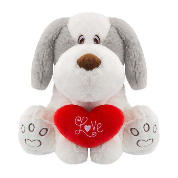 Valentines Soft Toy Dog Puppy Holding Love Heart Plush Grey
