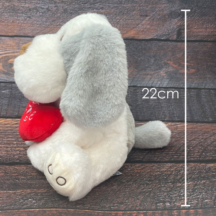 Valentines Soft Toy Dog Puppy Holding Love Heart Plush Toy Grey Dog 22cm