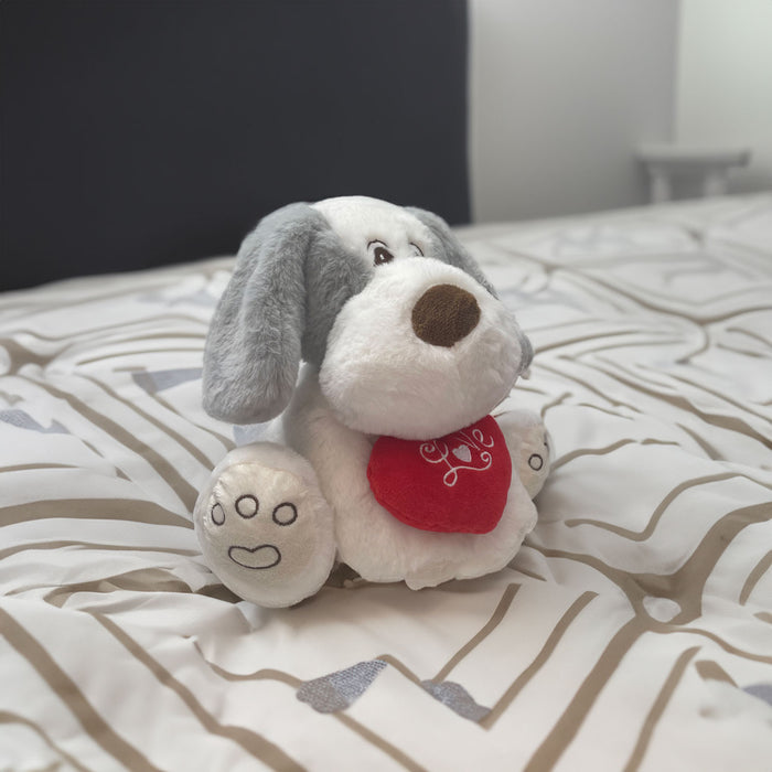 Valentines Soft Toy Dog Puppy Holding Love Heart Plush Toy Grey Dog 22cm