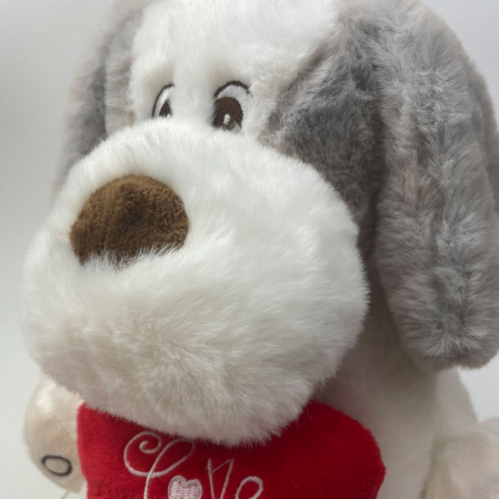 Valentines Soft Toy Dog Puppy Holding Love Heart Plush Toy Grey Dog 22cm