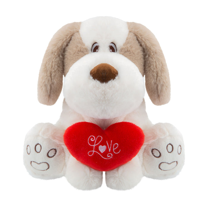 Valentines Soft Toy Dog Puppy Holding Love Heart Plush Brown