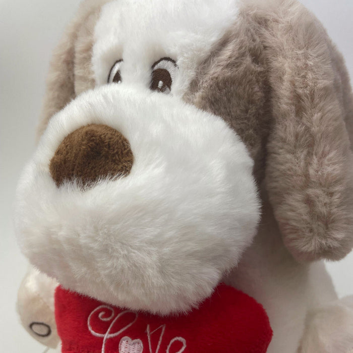 Valentines Soft Toy Dog Puppy Holding Love Heart Plush Toy Brown Dog 22cm