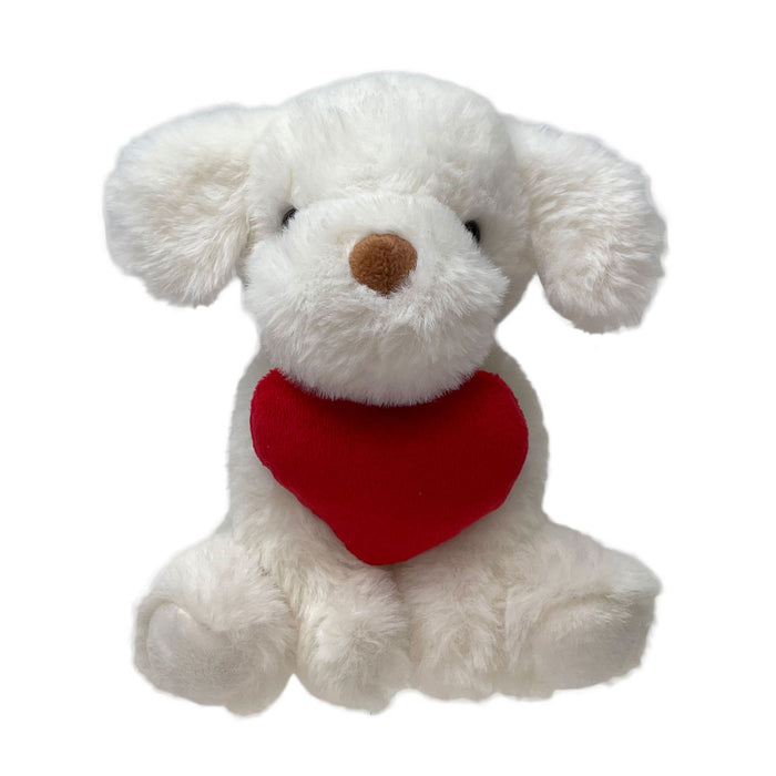 Valentines Soft Toy Dog Puppy Holding Love Heart Plush Toy White 15cm