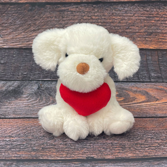 Valentines Soft Toy Dog Puppy Holding Love Heart Plush Toy White 15cm