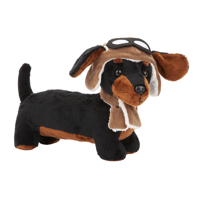 Sausage Dog Pilot Soft Toy Fun Doggy Plush Cuddly Soft Furry Fluffy 30cm Brown