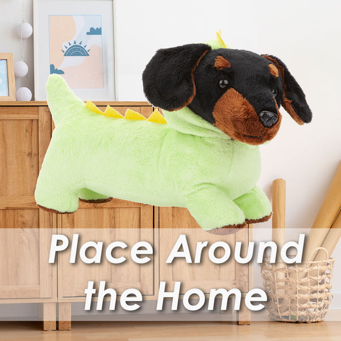 Sausage Dog Dinosaur Soft Toy Fun Doggy Plush Cuddly Soft Fluffy 30cm Green