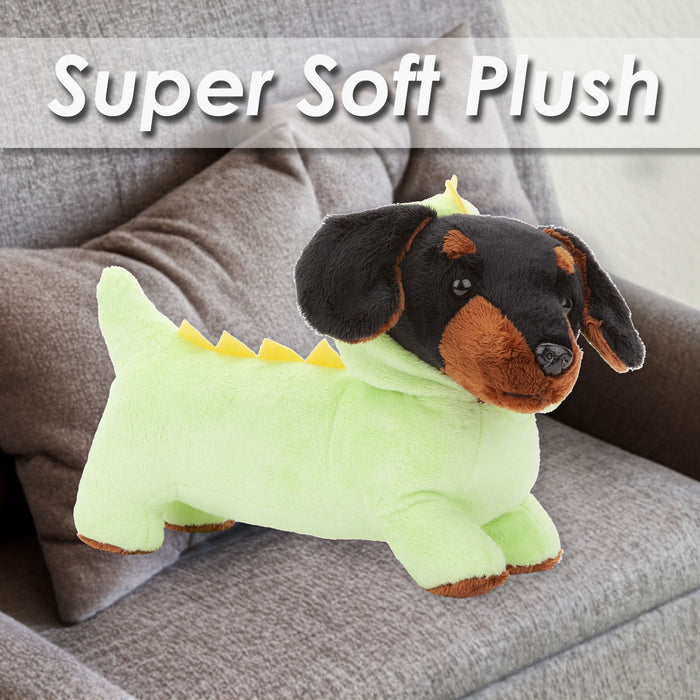 Sausage Dog Dinosaur Soft Toy Fun Doggy Plush Cuddly Soft Fluffy 30cm Green