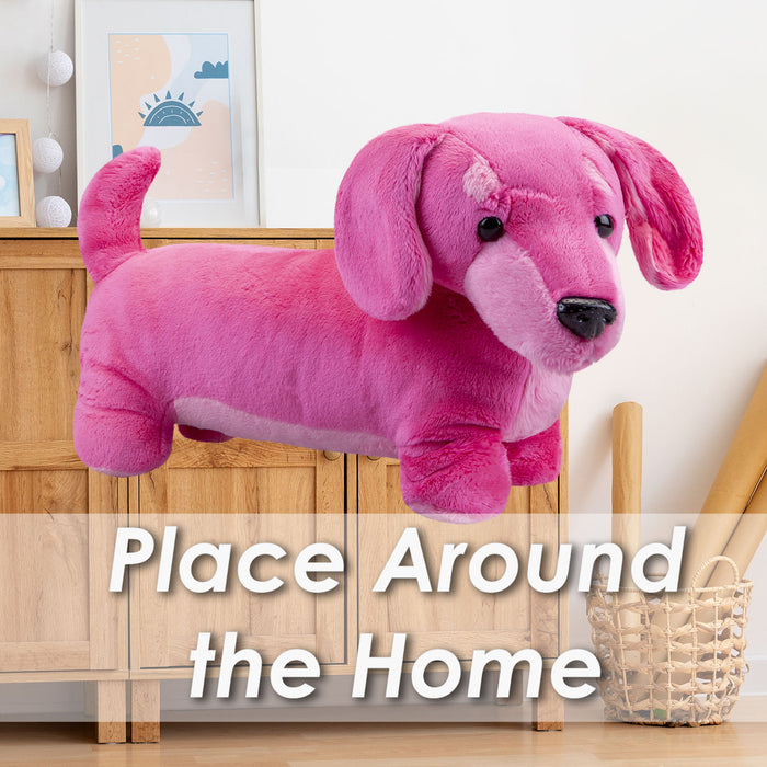 Sausage Dog Pink Soft Toy Fun Doggy Plush Cuddly Soft Furry Fluffy 30cm Pink