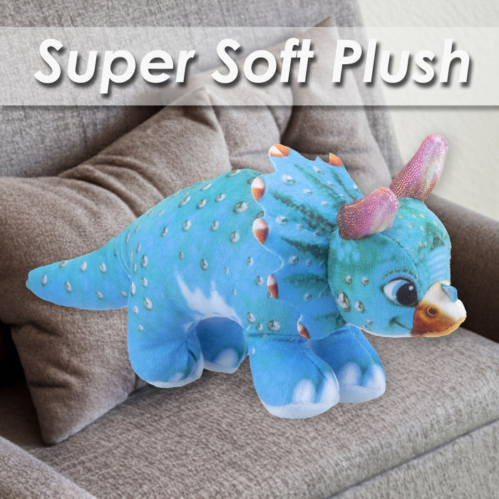 Dinosaur Tricerotops Soft Toy Dino Plush Cuddly Soft Fluffy Plushie 22cm Blue