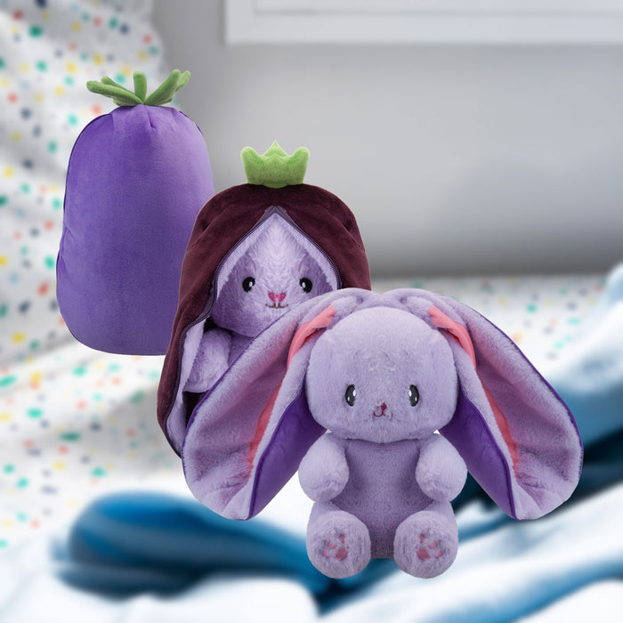 Bunny Aubergine Soft Toy Folding Plush Cute Cuddly Fluffy Rabbit 25cm Aubergine