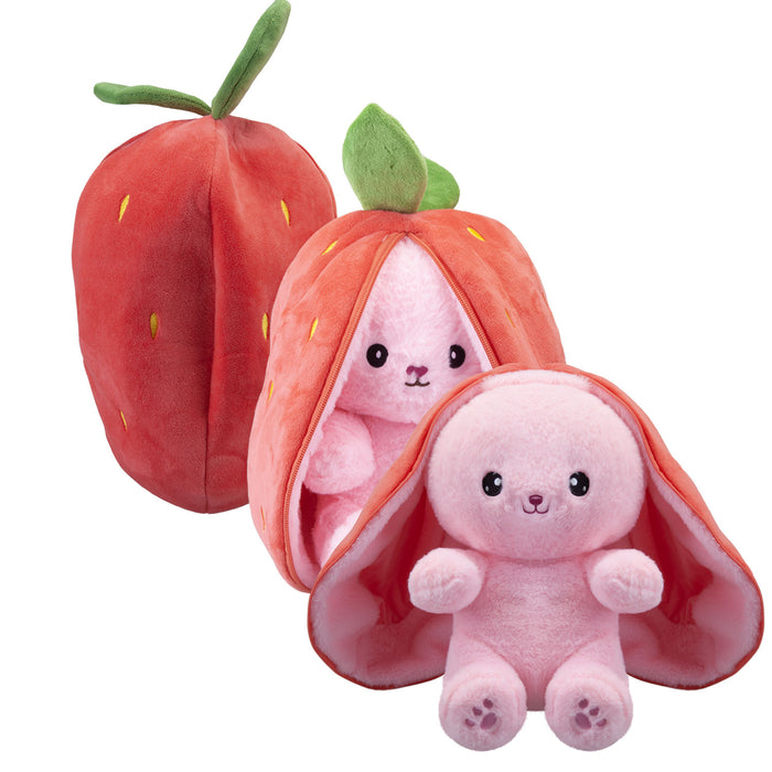 Bunny Strawberry Soft Toy Folding Plush Fluffy Rabbit