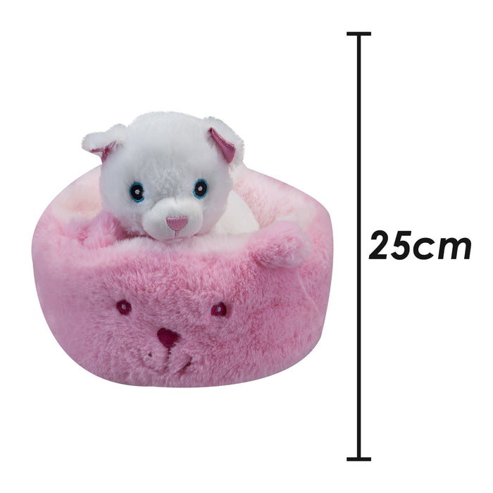 White Cat Pink Bed Soft Toy Cute Cat Plush Cuddly Soft Fluffy Kitty 25cm Pink