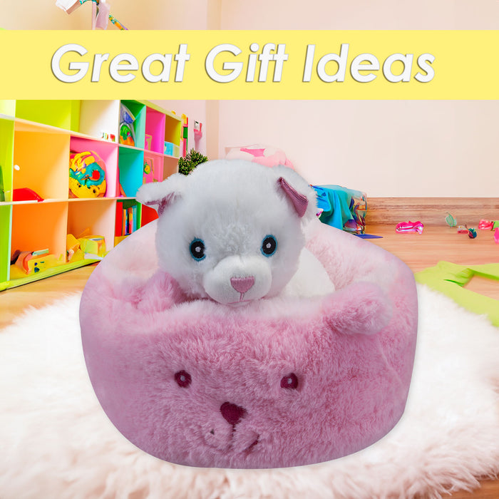 White Cat Pink Bed Soft Toy Cute Plush Fluffy Kitty