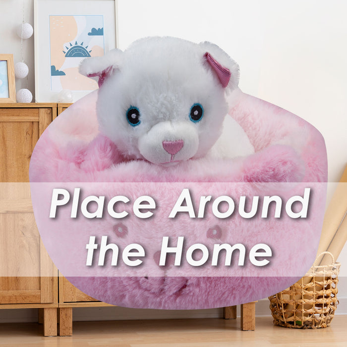 White Cat Pink Bed Soft Toy Cute Plush Fluffy Kitty