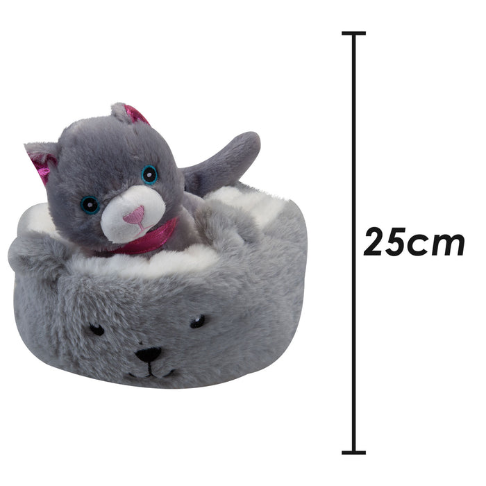 Grey Cat Soft Toy Grey Bed Cute Cat Plush Cuddly Soft Fluffy Kitty 25cm Grey