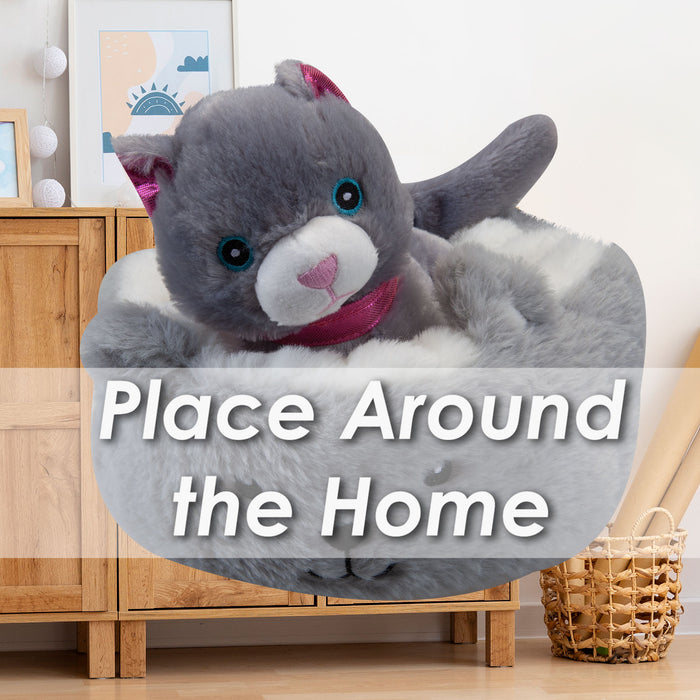 Grey Cat Soft Toy Bed Cute Plush Fluffy Kitty
