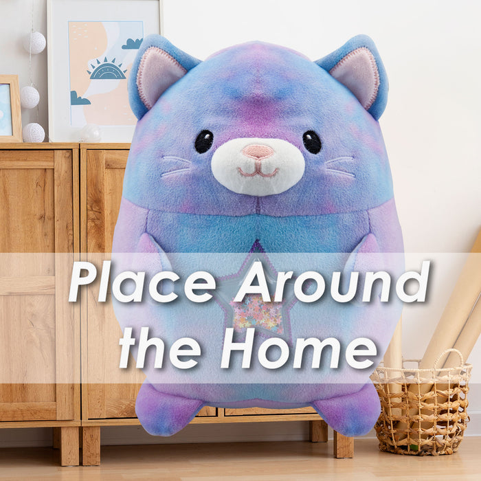 Cat Soft Toy Glitter Star Belly Plush Fluffy Kitty Plushie Blue