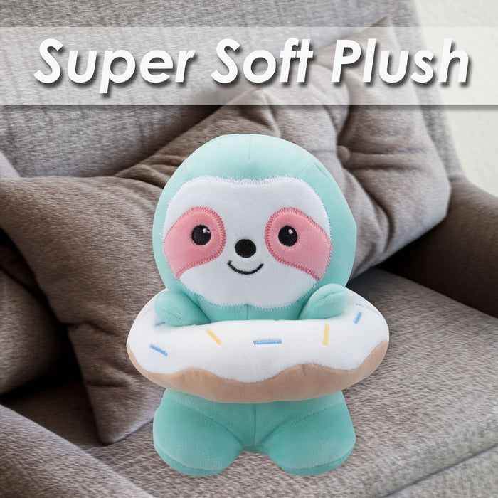 Sloth Soft Toy Donut Animal Food Plush Cuddly Soft Furry Fluffy 18cm Blue
