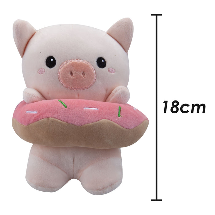 Pig Soft Toy Donut Animal Food Plush Cuddly Soft Furry Fluffy 18cm Pink