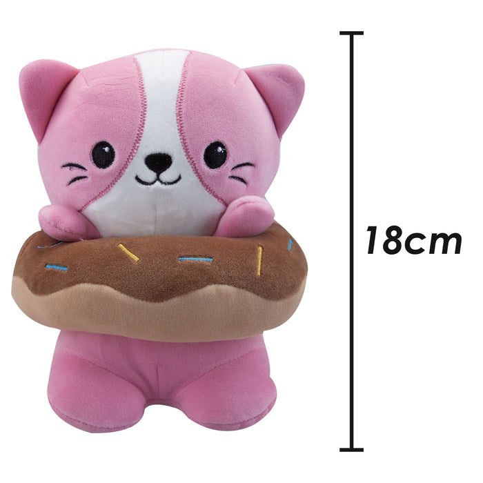 Cat Soft Toy Donut Animal Food Plush Cuddly Soft Furry Fluffy 18cm Pink