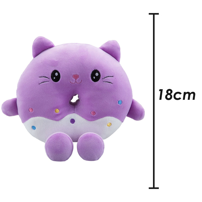 Cat Donut Soft Toy Animal Food Plush Cuddly Soft Furry Fluffy 18cm Purple