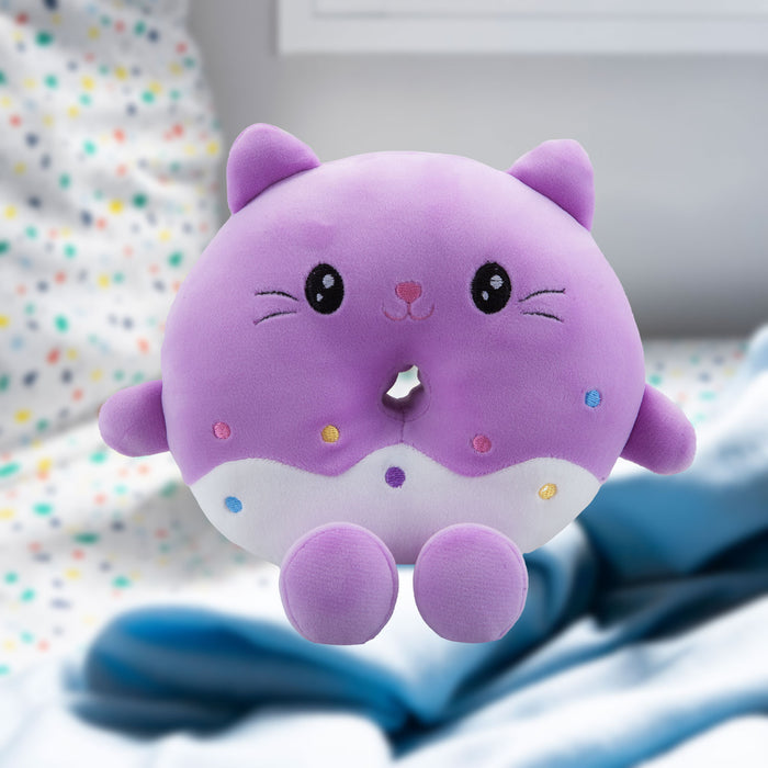 Cat Donut Soft Toy Animal Food Plush Cuddly Soft Furry Fluffy 18cm Purple